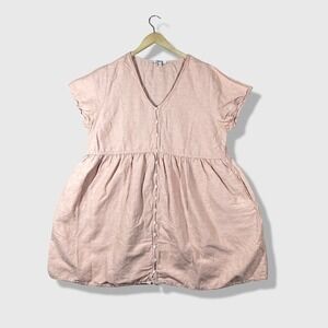 Madewell Linen Button-Front Mini Dress Women XXL Pink Cottagecore Boho